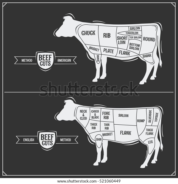 Cuts Beef American English Method Stock Vector (Royalty Free) 521060449