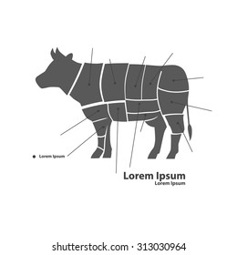 cuts of beef, butcher cuts scheme, simple illustration, for menu, steak house, silhouette