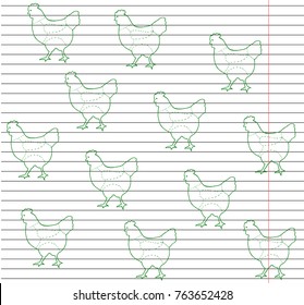 Cuts of Chicken on copybook background. Meat cuts. diagram and scheme - Chicken. Diagrams for butcher shop. Vector illustration.