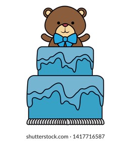 cutte little bear teddy with bowtie in cake