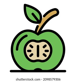 Cutted apple icon. Outline cutted apple vector icon color flat isolated