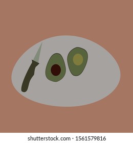 Vocado cortado, ilustración, vector sobre fondo blanco.