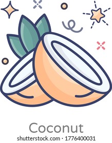 Cutted coconut vector in modern flat style 