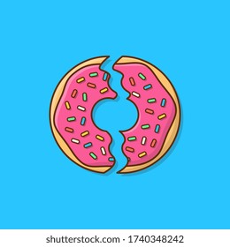 Cutted Donut Vector Icon Illustration. Cute, Colorful And Glossy Donuts With Glaze And Powder