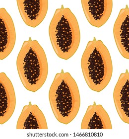 Cutted fresh papaya seamless pattern. Bright tropical summer background.