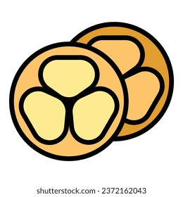 Cutted fruit icon outline vector. Baked dish. Food meat color flat