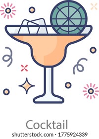 Cutted lemon served with drink, cocktail flat icon design 