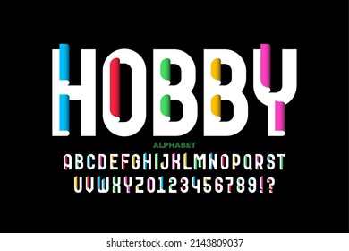 Diseño de tipo de letra de letras recortadas, letras alfabéticas y ilustración vectorial de números