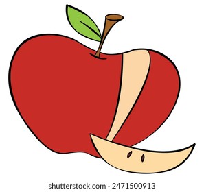 A cutted red apple with leaves