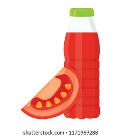 
Cutted tomato a long a bottle, hot sauce 
