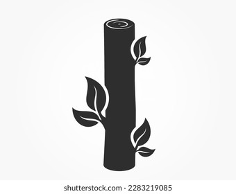 Cutted tree trunk branch with leaves. nature and environment design element. isolated vector image