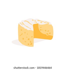 Cutted wheel of cheese. Natural healthy nutrition dairy product. Menu, store, farm market, shop, restaurant design template flat vector illustration isolated on white background