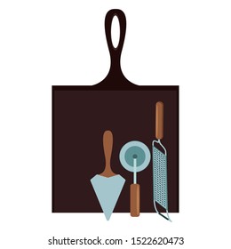 cutter and grater with kitchen utensils over white background, vector illustration