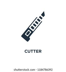 Cutter icon. Black filled vector illustration. Cutter symbol on white background. Can be used in web and mobile.