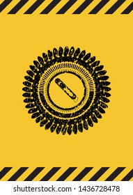 cutter icon black grunge emblem, yellow warning sign. Vector Illustration. Detailed.
