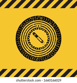 cutter icon black grunge emblem, yellow warning sign. Vector Illustration. Detailed.