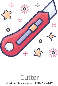 Diseño de iconos de corte, herramienta de corte en estilo plano 