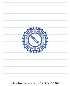 cutter icon emblem draw with pen effect. Blue ink. Vector Illustration. Detailed.