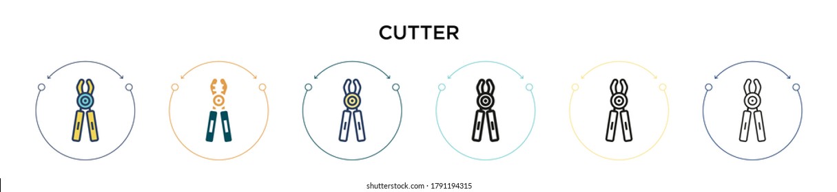 Cutter icon in filled, thin line, outline and stroke style. Vector illustration of two colored and black cutter vector icons designs can be used for mobile, ui, web