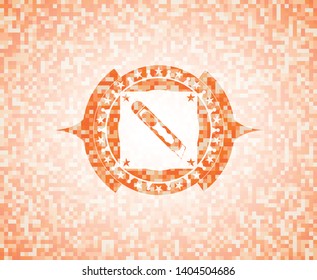 cutter icon inside abstract emblem, orange mosaic background