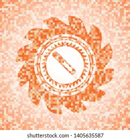 cutter icon inside abstract orange mosaic emblem