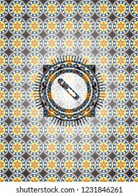 cutter icon inside arabesque badge background. arabic decoration.