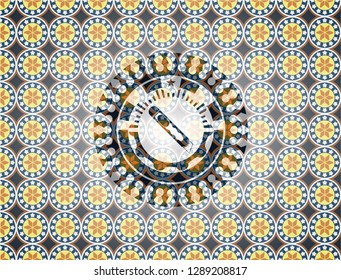 cutter icon inside arabesque emblem background. arabic decoration.