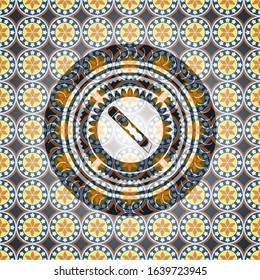 cutter icon inside arabesque emblem background. arabic decoration.