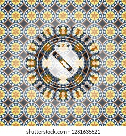 cutter icon inside arabic badge. Arabesque decoration.