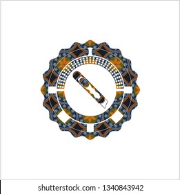 cutter icon inside arabic style badge. Arabesque decoration.
