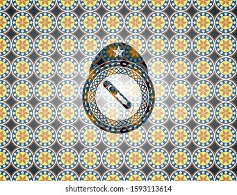 cutter icon inside arabic style badge. Arabesque decoration.