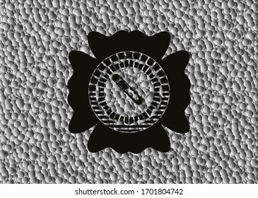icono de cortador dentro de la placa negra con fondo de burbujas grises. Ilustración vectorial. Detallado.