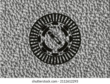 cutter icon inside black emblem with grey bubbles background. Vintage. Vector Illustration. Detailed. 