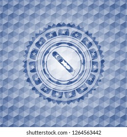 cutter icon inside blue badge with geometric pattern background.