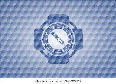 cutter icon inside blue badge with geometric pattern background.