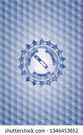 cutter icon inside blue hexagon emblem.