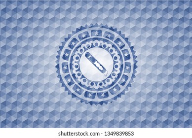 cutter icon inside blue hexagon emblem.