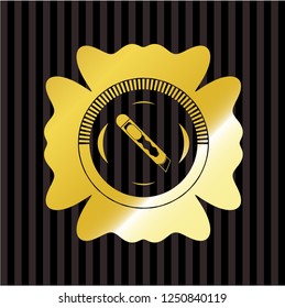 cutter icon inside gold emblem