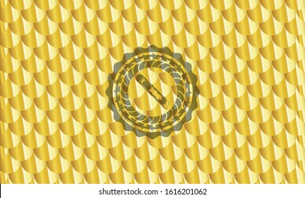 cutter icon inside gold emblem. Scales pattern. Vector Illustration. Detailed.