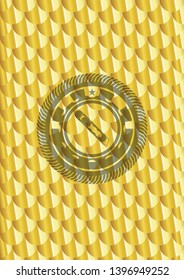 cutter icon inside golden badge or emblem. Scales pattern. Vector Illustration. Detailed.