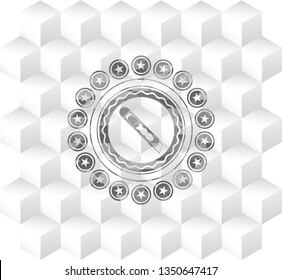 cutter icon inside grey emblem. Vintage with geometric cube white background