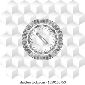 cutter icon inside grey emblem. Retro with geometric cube white background