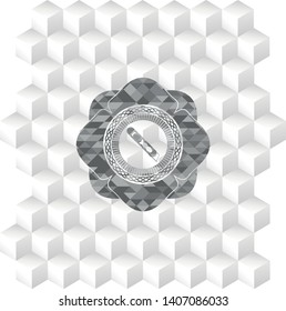 cutter icon inside grey emblem. Retro with geometric cube white background