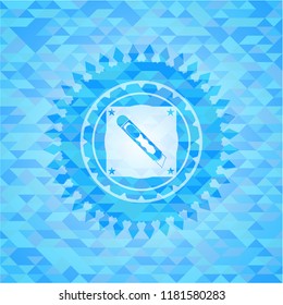 cutter icon inside light blue emblem with mosaic ecological style background