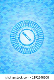cutter icon inside light blue emblem with mosaic ecological style background