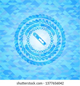 cutter icon inside light blue emblem with mosaic ecological style background