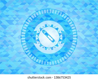 cutter icon inside light blue mosaic emblem