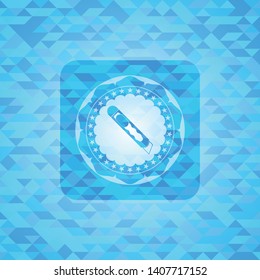 cutter icon inside light blue emblem with mosaic ecological style background