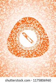 cutter icon inside orange tile background illustration. Square geometric mosaic seamless pattern with emblem inside.