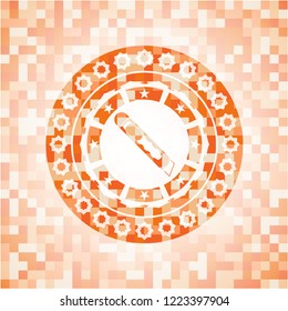 cutter icon inside orange tile background illustration. Square geometric mosaic seamless pattern with emblem inside.